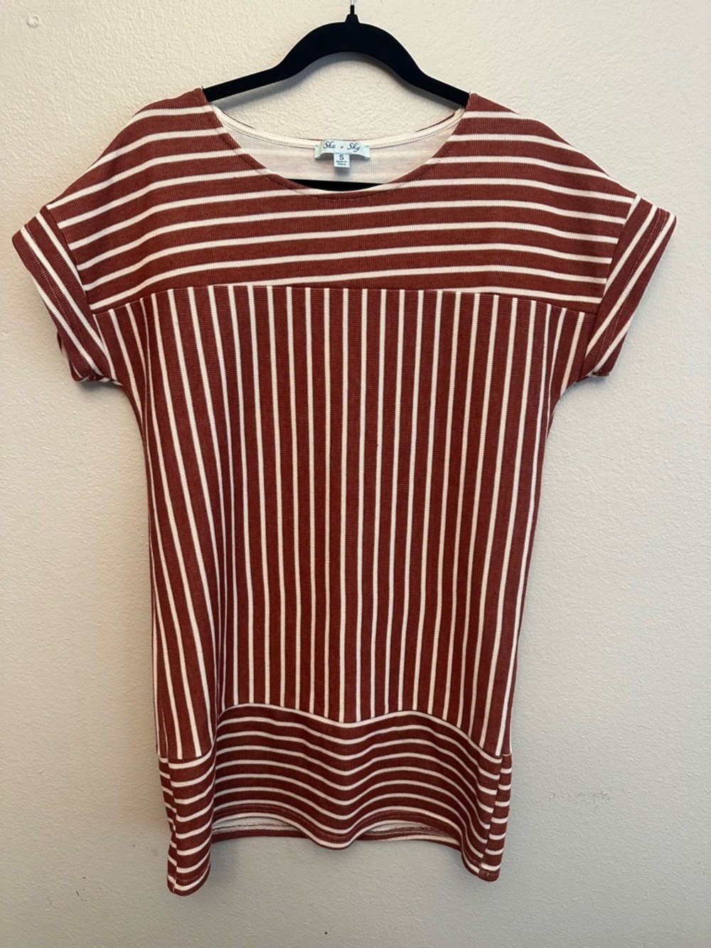 Women’s Rust & White Striped Short Sleeve Top from She and Sky